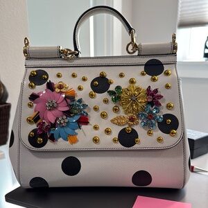 Dolce & Gabbana White and Black Floral Embellished Bag